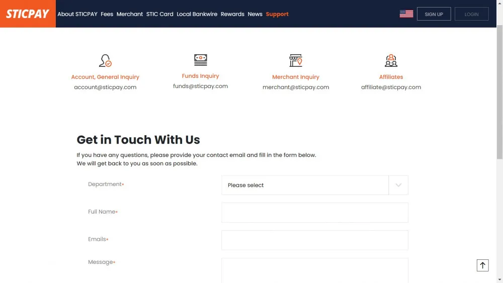 STICPAY contact page